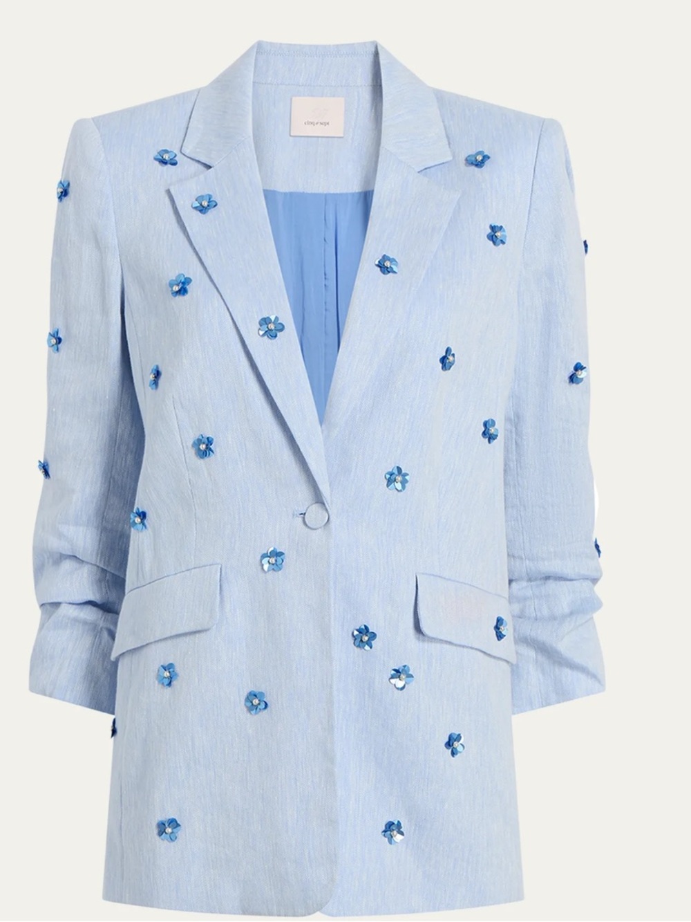 cinq a sept Light Blue Linen-Blend Blazer with flower embellishments - Picture 13 of 16